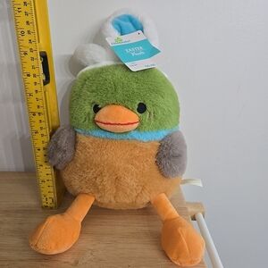Plush Bird Toy with Bunny Ears - Green, Orange, Brown